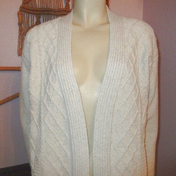 Frye and Co Fisherman Cable Knit Cardigan Size M Sweater Open Chunky Neutral - Picture 3 of 11